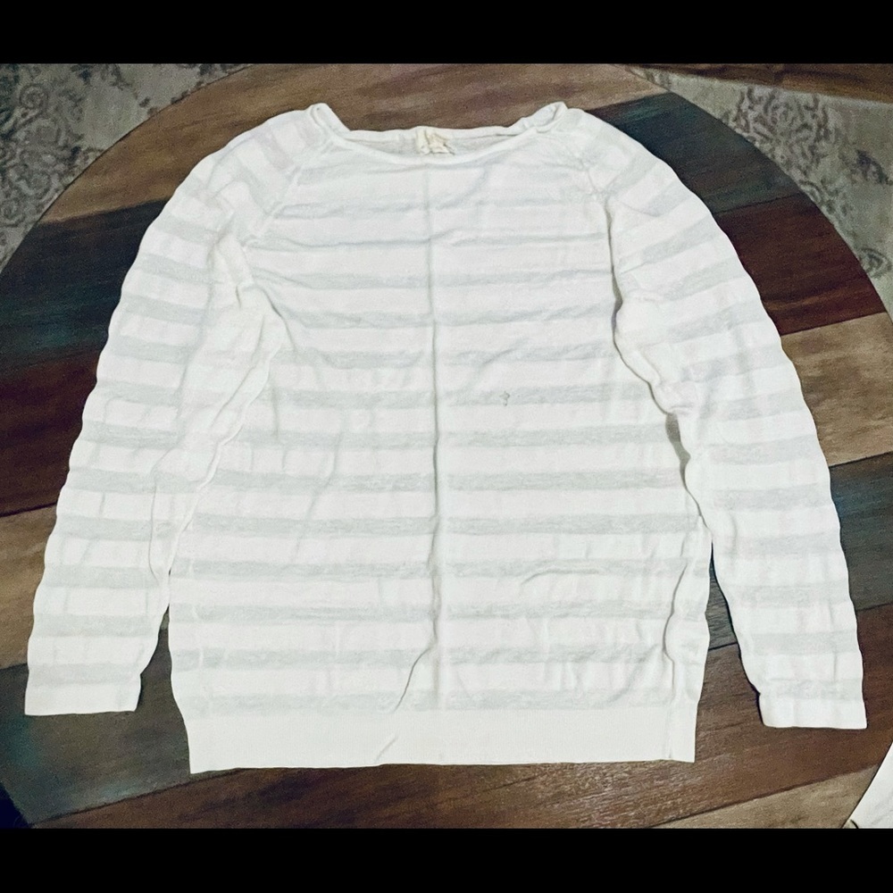 Banana Republic Sheer Stripe White Sweater Sz XL